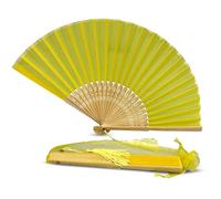 FANSOF. FANS Ventilateur de tissu de soie avec un Côtes de bambou de catégorie A de tassel Wedding Party Favour Ventilateur portatif (Jaune citron)