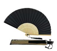 FANSOF. FANS Ventilateur de tissu de soie avec un Côtes de bambou de catégorie A de tassel Wedding Party Favour Ventilateur portatif (Noir)