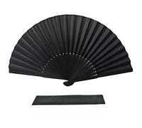 FANSOF. FANS Ventilateur pliant à la main, tissu de soie noir côtelettes de bambou à la main ventilateur chinois avec une poche à main de mariage cadeau faveur des enseignants cadeau