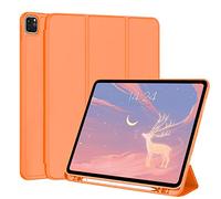 FANSONG Étui pour iPad Pro 12.9 Pouces 2022, Housse Coque pour iPad Pro 3ème 4 5 6 TPU Slim avec Veille/Réveil Automatique Flexible Support Antichoc Léger, Chargement de iPad 2 Pencil Orange