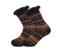 FANSU 1 Paires Chaussettes Chaussons Hiver pour Femme et Homme, Chaussettes Thermiques Antidérapantes Épaisses Douillettes Chaudes Pantoufles pour la Maison (Taille unique,Marron marine)