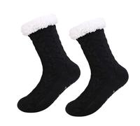 FANSU 1 Paires Chaussettes Chaussons Hiver pour Femme et Homme, Chaussettes Thermiques Antidérapantes Épaisses Douillettes Chaudes Pantoufles pour la Maison (35-39 Noir,Taille unique)