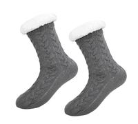 FANSU 1 Paires Chaussettes Chaussons Hiver pour Femme et Homme, Chaussettes Thermiques Antidérapantes Épaisses Douillettes Chaudes Pantoufles pour la Maison (35-39 Gris,Taille unique)