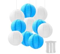 FANSU 10 Pcs Lanterne Papier, Lanterne en Papier à Suspendues, Rond Lampion Papier pour Mariages, Anniversaires, Jardin,Fêtes et Événements Lampion (Bleu Blanc,10cm)
