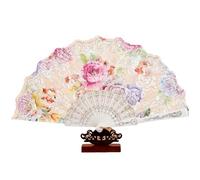 FANSU 2/4/6/8 Pièces Éventail Espagnol Pivoine Fleur Éventail Japonais Homme Femme éventail Tissu en Plastique pour Mariage Danse Fêtes Été Anniversaire Evènement Extérieur (Blanc,2 pièces)