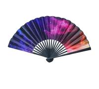 FANSU 2 Pièces Éventail Bois Tissu, Éventail Japonais Bambou Bois en Soie Pliants avec Imprimé Fleurs pour Mariage, Danse, Fêtes D'été, Anniversaire, Evènement en Extérieur (Ciel étoilé)