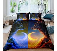 FANSU 3 Pièces Housse de Couette avec Taies d'oreiller Set, Parure de Couette 3D Loup Sauvage Imprimé Literie pour 2 Personne Parure de Lit Fermeture Éclair Douce (Croissant de Lune,150x200cm)