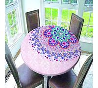 FANSU 3D Imprimé Bohème Nappes Rondes Anti Taches, Bord Elastiqué Couverture Nappe Imperméable Polyester Nappes pour Salle à Manger/Jardin/Extérieur (Rose,100cm)