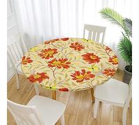 FANSU 3D Nappe Ronde avec Bord Élastique, Élégant Fleurs Ronde Nappe de Table Anti Taches Imperméable Couverture de Table Décorations pour Cuisine Jardin (Diamètre 120cm,Automne Orange)