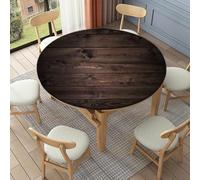 FANSU 3D Nappe Ronde avec Bord Élastique, Nappe de Table Anti-Tache Antidérapante Nappe Jardin Exterieur Protection Table Ronde Extensible pour Cafe Cuisine Fête Table (Panneaux de Bois 7,150cm)