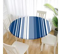 FANSU 3D Nappe Ronde Exterieur avec Bord Élastique, Géométrie Moderne Nappes Anti Taches Lavable, Nappes Extensible pour Salle à Manger, Jardin Décoration (Bleu rayé,130cm)