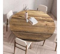 FANSU 3D Nappe Ronde Exterieur avec Bord Élastique, Moderne Nappes Anti Taches Lavable, Nappes Extensible pour Salle à Manger, Jardin Décoration (Bois,110cm)