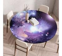 FANSU 3D Nappe Ronde Exterieur avec Bord Élastique, Nappes Anti Taches Lavable, Nappes Extensible pour Salle à Manger, Jardin Décoration -Style LYFJ (Ciel étoilé Violet,180cm)