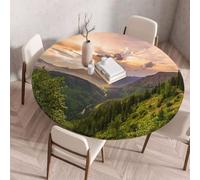 FANSU 3D Nappe Ronde Exterieur avec Bord Élastique, Nappes Anti Taches Lavable, Nappes Extensible pour Salle à Manger, Jardin Décoration -Style LYFJ (Paysage,120cm)