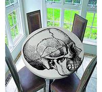 FANSU 3D Nappes Rondes Anti Taches, Bord Elastiqué Couverture Nappe Imperméable avec Imprimé Crâne Polyester Nappes pour Salle à Manger/Jardin/Extérieur (Noir,130cm)