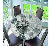 FANSU 3D Nappes Rondes Anti Taches, Bord Elastiqué Couverture Nappe Imperméable avec Imprimé Crâne Polyester Nappes pour Salle à Manger/Jardin/Extérieur (Grise,130cm)