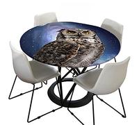 FANSU 3D Nappes Rondes Anti Taches, Hibou Imprimé Protège Table avec Bord Élastique Imperméable Polyester Nappe Table pour Salle à Manger/Jardin/Extérieur (Ciel étoilé Chouette,Diamètre 120cm)