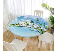 FANSU 3D Nappes Rondes Anti Taches, Imprimé Bambou Bord Elastiqué Couverture Nappe Imperméable Polyester Protège Table pour Salle à Manger/Jardin/Extérieur (Diamètre 180cm,Feuille)