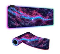 FANSU 3D Univers XXL Tapis de Souris Gaming RGB LED 14 Effets Éclairage Antidérapante Grand sous Main Bureau pour Clavier et Souris, USB- Mouse Pad pour PC Gamer (Galaxie,700x300x4mm)