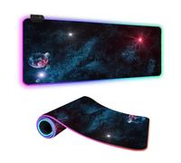 FANSU 3D Univers XXL Tapis de Souris Gaming RGB LED 14 Effets Éclairage Antidérapante Grand sous Main Bureau pour Clavier et Souris, USB- Mouse Pad pour PC Gamer (Ciel étoilé,350x250x4mm)