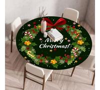 FANSU 3D Xmas Nappe Ronde Exterieur avec Bord Élastique, Nappes Anti Taches Lavable, Nappes Extensible pour Salle à Manger, Pique-Nique, Restaurant,Jardin (Couronne,70cm)