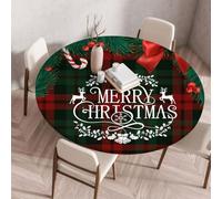 FANSU 3D Xmas Nappe Ronde Exterieur avec Bord Élastique, Nappes Anti Taches Lavable, Nappes Extensible pour Salle à Manger, Pique-Nique, Restaurant,Jardin (Rouge Vert,70cm)