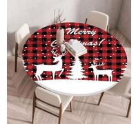 FANSU 3D Xmas Nappe Ronde Exterieur avec Bord Élastique, Nappes Anti Taches Lavable, Nappes Extensible pour Salle à Manger, Pique-Nique, Restaurant,Jardin (Cerf,70cm)
