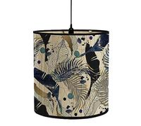 FANSU Abat-Jour en Bambou Classique Tambour Abat-jour, imprimé feuille de palmier Remplacement Abat, Jour Fait à la Main,pour Lampe de Table/Chevet,Suspension,Lampadaire (bleu marine,30x30x30cm)