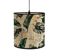 FANSU Abat-Jour en Bambou Classique Tambour Abat-jour, imprimé feuille de palmier Remplacement Abat, Jour Fait à la Main,pour Lampe de Table/Chevet,Suspension,Lampadaire (vert doré,30x30x30cm)