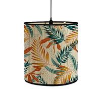FANSU Abat-Jour en Bambou Classique Tambour Abat-jour, imprimé feuille de palmier Remplacement Abat, Jour Fait à la Main,pour Lampe de Table/Chevet,Suspension,Lampadaire (orange doré,30x30x30cm)