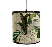 FANSU Abat-Jour en Bambou Classique Tambour Abat-jour, imprimé feuille de palmier Remplacement Abat, Jour Fait à la Main,pour Lampe de Table/Chevet,Suspension,Lampadaire (vert foncé,30x30x30cm)