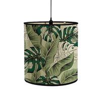 FANSU Abat-Jour en Bambou Classique Tambour Abat-jour, imprimé feuille de palmier Remplacement Abat, Jour Fait à la Main,pour Lampe de Table/Chevet,Suspension,Lampadaire (vert clair,30x30x30cm)