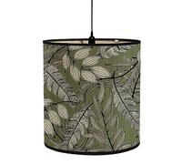 FANSU Abat-Jour en Bambou Classique Tambour Abat-jour, imprimé feuille de palmier Remplacement Abat, Jour Fait à la Main,pour Lampe de Table/Chevet,Suspension,Lampadaire (blanc vert,30x30x30cm)