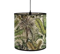 FANSU Abat-Jour en Bambou Classique Tambour Abat-jour, imprimé feuille de palmier Remplacement Abat, Jour Fait à la Main,pour Lampe de Table/Chevet,Suspension,Lampadaire (feuilles vertes,30x30x30cm)