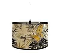 FANSU Abat-Jour en Tissu Classique Tambour Abat-jour, Brun Vintage Remplacement Abat, Jour Fait à la Main, pour Lampe de Table, Suspension, Lampe de Chevet, Lampadaire (30x30x20cm,Feuilles jaunes)