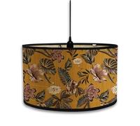 FANSU Abat-Jour en Tissu Classique Tambour Abat-jour, Plante Noire Remplacement Abat, Jour Fait à la Main, pour Lampe de Table Suspension Lampe de Chevet Lampadaire (30x30x20cm,Feuilles jaunes)
