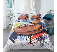 FANSU Aquarelle Parure de Lit 1 ou 2 Personnes, Balle Imprimé Sets de Housses de Couettes avec Housses de Couettes et Taies d'oreillers 50X75cm (140x200cm(2pcs),Rugby)