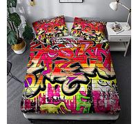 FANSU Art de Graffiti Parure de Lit pour 1/2 Personnes, Microfibre Ensemble de Literie 3D Arts Visuels avec Housses de Couettes Taies d'oreillers (180x220cm,Graffiti Rouge)