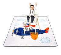 FANSU Bébé Chaise Haute Tapis, Tapis de sol Jouet Bébé, Dessin animé Antidérapant Imperméable Splash Tapis, Tapis de Jeu Mess Pique-Nique, Tapis de protection de sol, 110x110cm (avion)