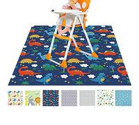 FANSU Bébé Chaise Haute Tapis, Tapis de sol Jouet Bébé, Dessin animé Antidérapant Imperméable Splash Tapis, Tapis de Jeu Mess Pique-Nique, Tapis de protection de sol, 130x130cm (dinosaure bleu)