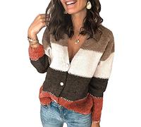 FANSU Cardigan Gilet Femme Manche Longue Tricot Chandail Bloc de Couleur Cardigans Pull Printemps et Automne Casual Veste Gilets Col V avec Boutons (Rouge,L)