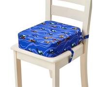 FANSU Chaise Enfant Coussin, Réhausseur Coussin de Siège en Toile de Coton Lavable avec 2 Sangles, Boucle de Sécurité, Motif de Dessin Animé Pour Enfant (Creuseur Bleu)
