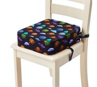 FANSU Chaise Enfant Coussin, Réhausseur Coussin de Siège en Toile de Coton Lavable avec 2 Sangles, Boucle de Sécurité, Motif de Dessin Animé Pour Enfant (Dirigeable)