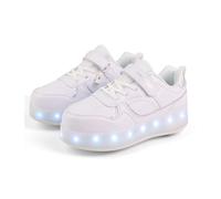 FANSU Chaussures à Roulette Garçons Filles avec LED, 2 en 1 Patins à roulettes Retractable Enfant avec 4 roulettes USB, Blanc Chaussures de Skateboard pour Extérieur