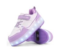 FANSU Chaussures à Roulette Garçons Filles avec LED, 2 en 1 Patins à roulettes Retractable Enfant avec 4 roulettes USB, Violet Chaussures de Skateboard pour Extérieur