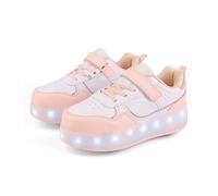 FANSU Chaussures à Roulette Garçons Filles avec LED, 2 en 1 Patins à roulettes Retractable Enfant avec 4 roulettes USB, Rose Chaussures de Skateboard pour Extérieur