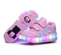 FANSU Chaussures avec des 2 Roues pour Garçons et Filles Taille 30-43, LED Lumières Clignotante Retractable Enfant Patins à roulettes Adolescents pour Intérieur Extérieur (Rose,32)