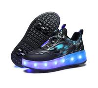 FANSU Chaussures avec des 4 Roues pour Garçons et Filles, 2 en 1 Chaussures à roulettes Retractable LED Lumières Enfant Patins à roulettes Adolescents pour Extérieur Sports (S883 Noir,40)
