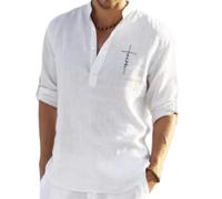 FANSU Chemise Homme Manches Longues Couleur Unie Ete Automne, Chemise Décontractée Homme S-3XL Boutonnée d'Été pour Vacances Plage (Blanc,Grand)