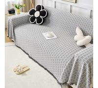 FANSU Chenille Housse de Canapé 1/2/3/4 Places Extensible Serviette de Canapé Anti-Poussière Dessus de Lit Couverture Protège canapé Chien Chat Housse de Protection, Tissé Style (Gris,180x180cm)